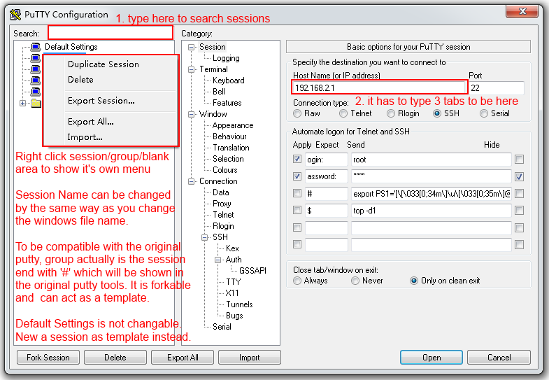 save putty ssh session