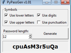 PyPassGen-tk in Windows 7. Generating password with default settings