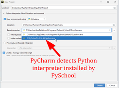 PyCharm detects Python Interpreter Installed by PySchool
