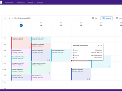 Planifique y visualice fácilmente la programación académica de toda la institución desde una vista semanal o mensual. Q10 permite organizar horarios, asignar docentes, aulas físicas o virtuales y gestionar múltiples asignaturas en un solo calendario, evitando conflictos de programación y optimizando el uso de recursos académicos.