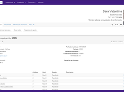 Consulta el historial de programas, récord académico, prácticas laborales y requisitos de grado desde un solo perfil, con acceso directo al seguimiento del progreso y la trayectoria formativa de cada estudiante.