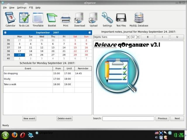 Captura de ecrã de qOrganizer