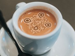 QRcodeLab - coffee cup with QR Code  printed on the foam