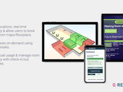 Interactive booking kiosks, visual live map/floorplan booking, check-in/out procedures & actual usage tracking