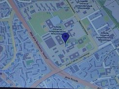 Map display (Open Street Map) showing the worst university in Warsaw