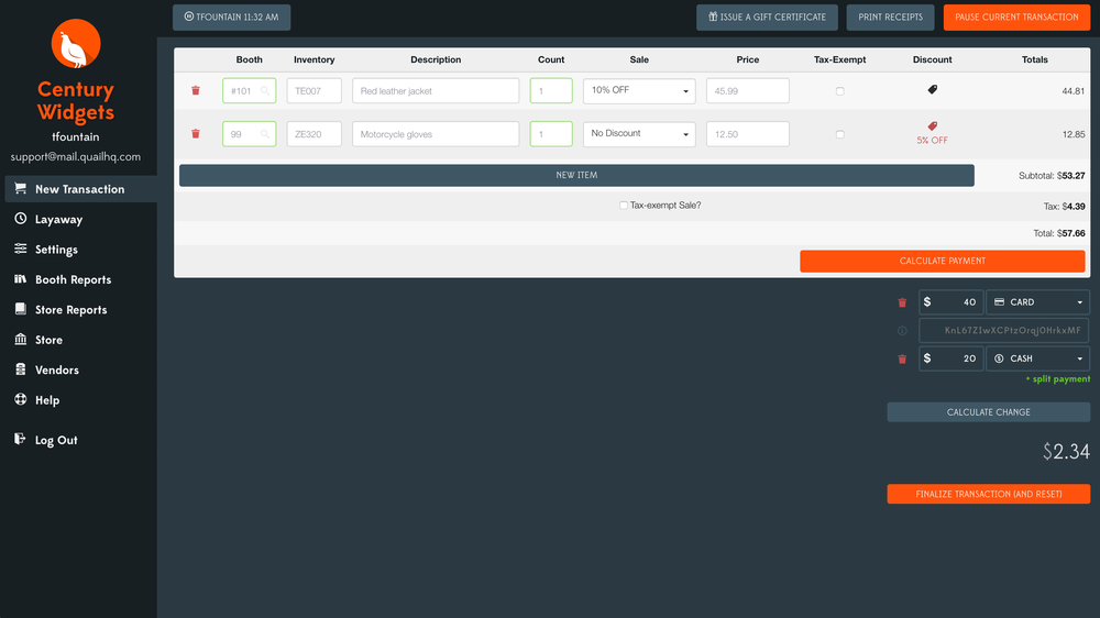Ringing up a new sale