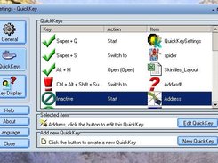 The list of QuickKeys, doubleclicking shows a popup.