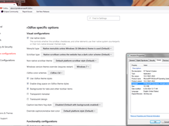 r3dfox settings page showing options and Aero glass on Windows 10 with Windows version theme override set to Windows 7.