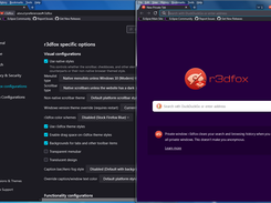 r3dfox settings page and private browsing window with theme styles turned on but colors off.