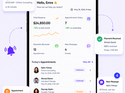 Your business doesn't stop when you leave the office. Track appointments, payments, messages and notifications from anywhere. Your office fits in your pocket.