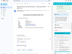 Itinerary Assist AI - Chat functionality screengrab within TourConnect add-in for Gmail