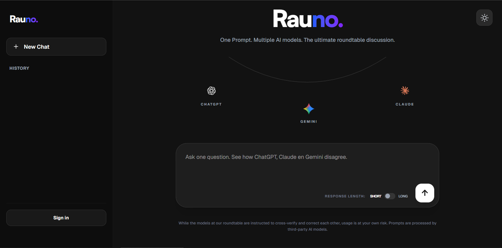 Rauno interface (dark mode)