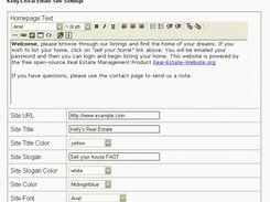 Main Real Estate Website Settings Screen