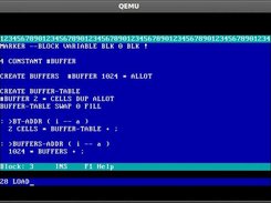 Real-Forth in qemu showing the block editor.