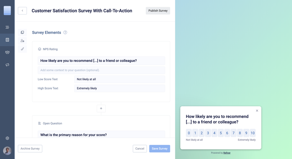 Quickly create an on-page survey