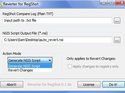 Options and generating the script from RegShot Page