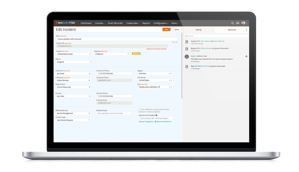 BMC Helix ITSM Screenshot 1
