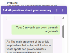 AI-Powered Summary with Live Chat — Review your summary and ask questions in real time to deepen understanding.