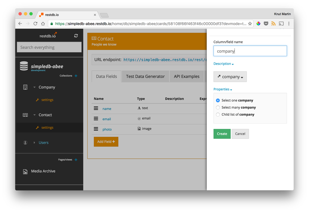 Quickly set up your db structure (API is automatically created)