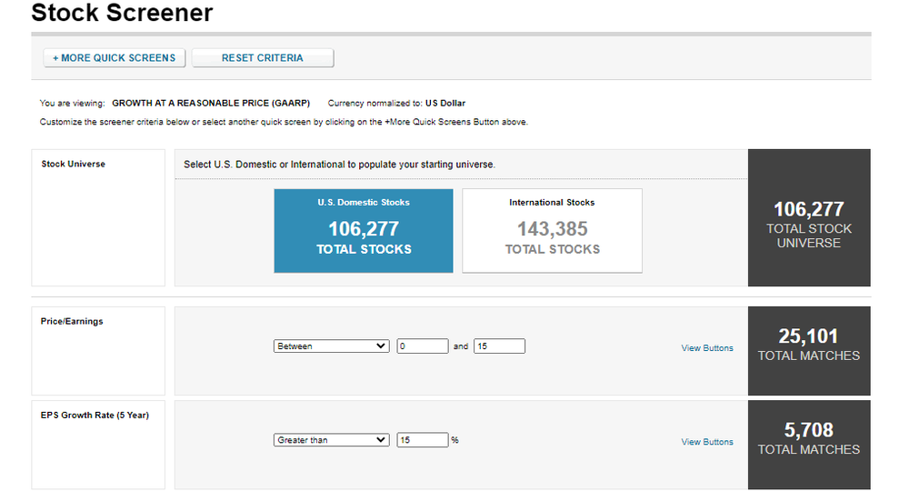 Reuters Stock Screener Screenshot 1