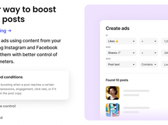 Set triggers for auto boosting when a post reaches a certain number of organic impressions, engagement, click rate, or if it contains a keyword in the post copy.