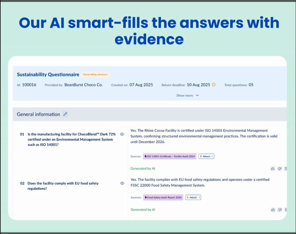 Auto-fill answers (with proofs) to RFIs and questionnaires from auditors, customers and other stakeholders with confidence. 