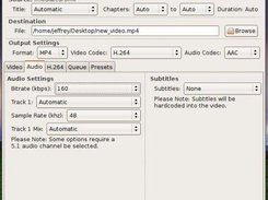 HandBrakeGTK 1.0.1 - Audio Tab