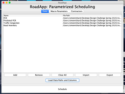 The first page of RoadApp after importing the example dataset settings.