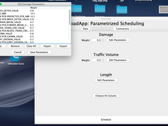 The example damage parameters loaded into RoadApp.