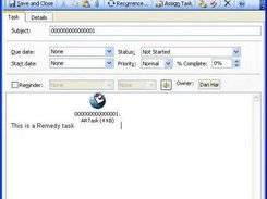 A task synchronized from Remedy, with a shortcut attachment.