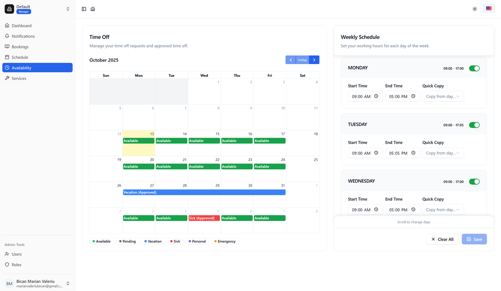 Admin Availability Screen