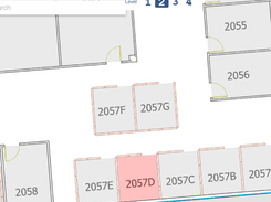 The search result (room) is highlighted, and the map pans & zooms to it