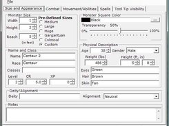 NPC and PC character details/properties.