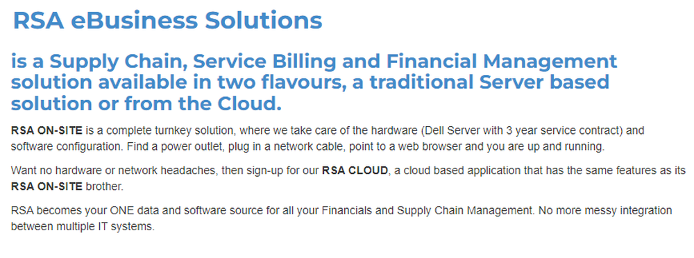 RSA eBusiness Solutions Screenshot 1