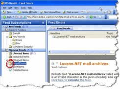 Feed errors reported in a special folder
