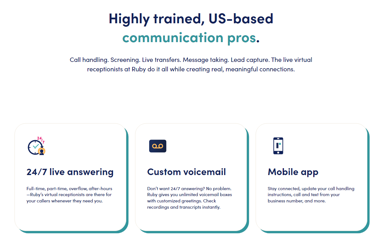 Ruby Receptionists product features