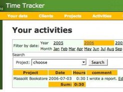 Home page of the first working version of Time Tracker