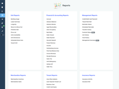 Reports section that provides metrics on revenue, move-ins, move-outs, occupancy, and more