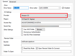 On the Edit Drive dialog input a local drive name and choose a drive letter. Then, select an S3 provider from the drop down menu.