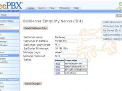 FreePBX running SafiServer configuration page (1.3.0)