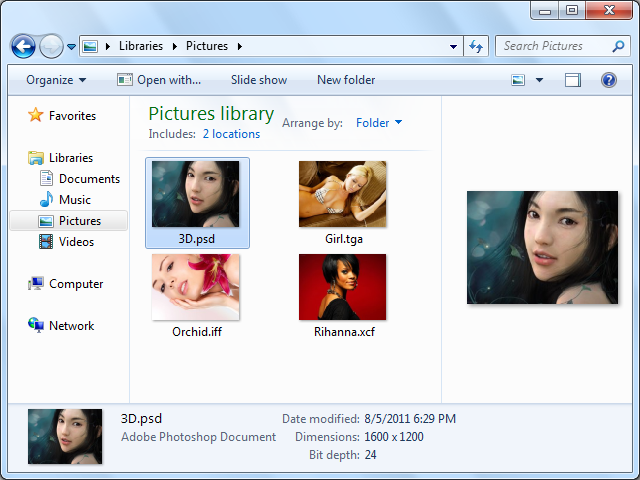 view photoshop thumbnails windows 7