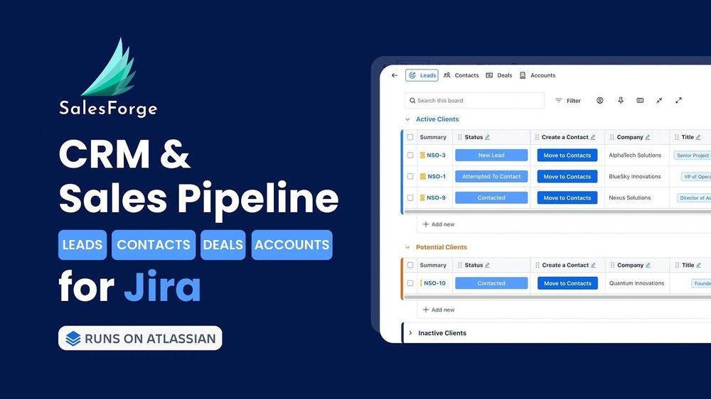 SalesForge CRM: Leads, Deals & Customers Management for Jira