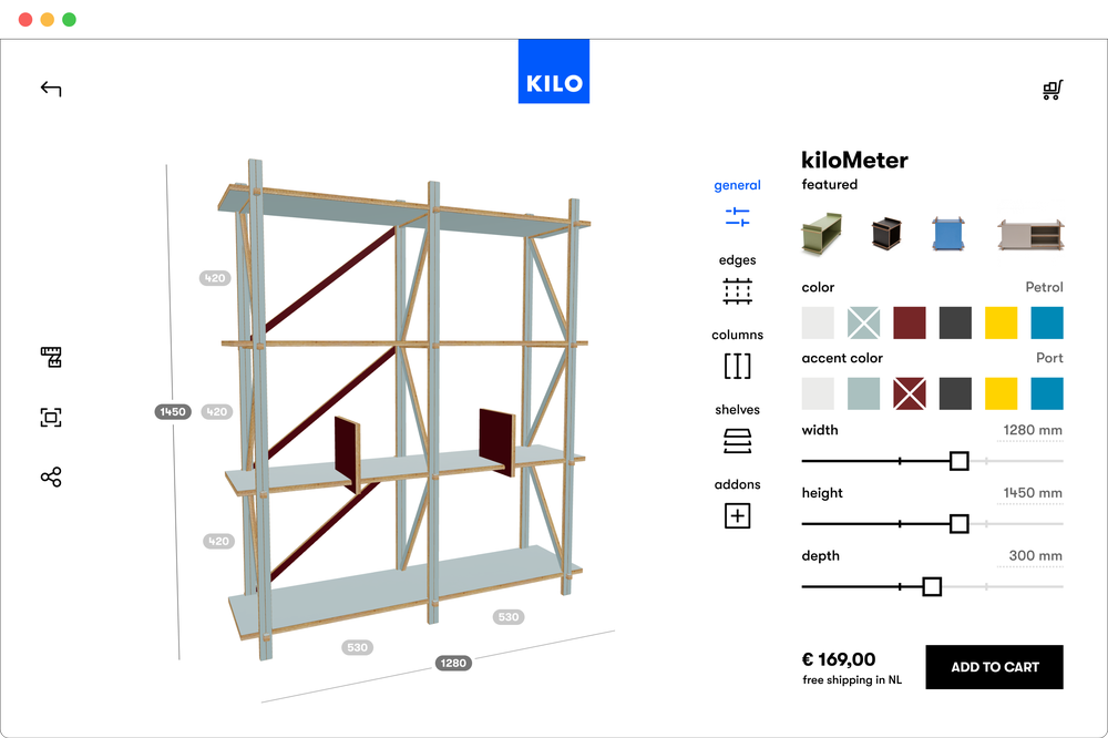 3D Furniture Configurator with visual CPQ and e-commerce integration.