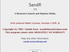 SandR v 2.5 About box Screenshot - Linux