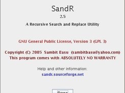 SandR v 2.5 About box Screenshot - Linux