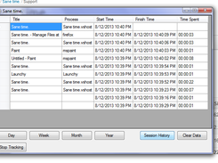 Screen shot of session history