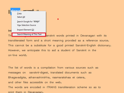Search Meaning of Sanskrit text by Right Mouse Click on Text