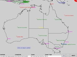 Map view of Australia showing territories and major cities