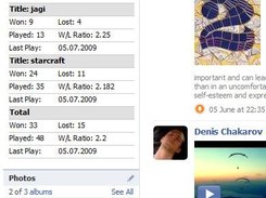 Facebook profile box with statistics from the system