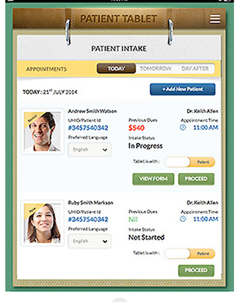 Saviance Patient Intake Tablet Screenshot 1